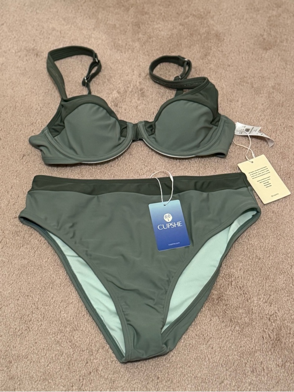 CUPSHE Olive Green Underwire Bikini Set